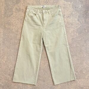 OAT New York Jeans Womens 8/29 Sage Green High Rise Wide Leg Crop Raw Hem Denim